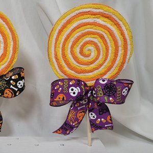 Decorative Fake Candy Yarn Halloween Lollipop - Purple Bow